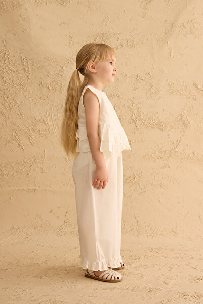 Fahhar Kids Cotton Suit with Flounces on the Sides Ecru