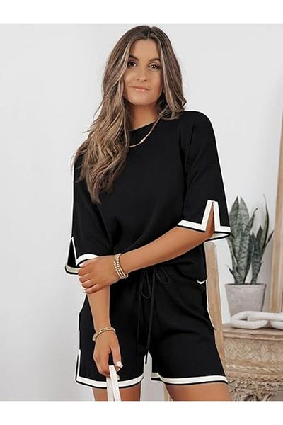 fulina طقم بيجامة نسائي محبوك مقاس M، طقم مكون من قطعتين، قماش خفيف الوزن ومريح.