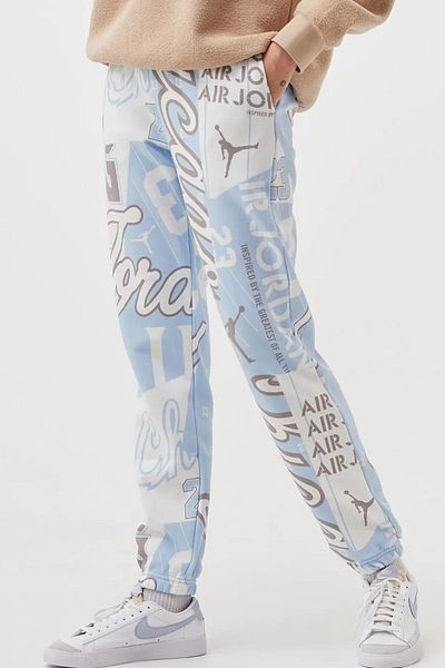 Nike Jordan Fleece Allover Printed Loose Fit Pants Women's Loose Cut Sweatpants Blue