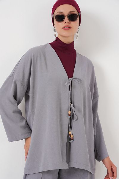 Bigdart Γυναικείο παντελόνι Ayrobin Kimono Σετ δύο τεμαχίων 6739 - Γκρι