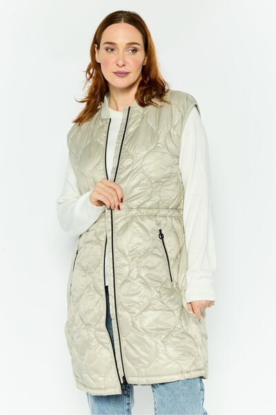 Esprit سترة نسائية مبطنة بدون أكمام، لون بيج حجري