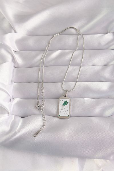 Skygo 316L Steel Silver Color White Enamel Tarot Necklace - Tj-Bko9048