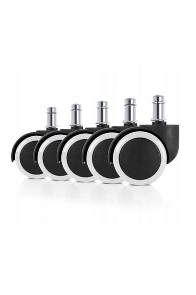 OEM Set 5 roti pentru scaunul de birou, otel si plastic, diametru 50 mm, tija 11 mm, alb/negru
