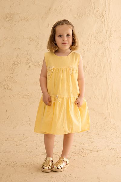 Fahhar Kids Rochie din bumbac stratificată Galben