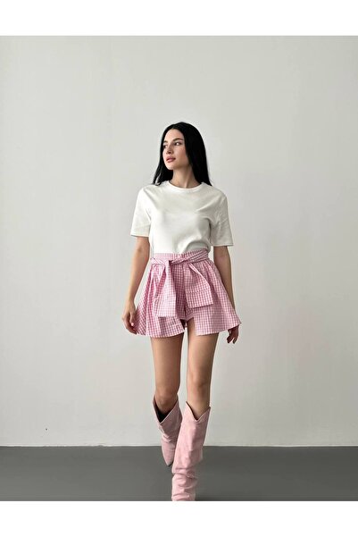 Friday Mood Women's Tie Detailed Gingham Shorts Skirt