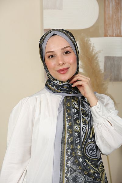 moda camiya Retro Ethnic Pattern Shawl Color'' Gray Yellow'' Cotton Viscose -En&Boy 70X180