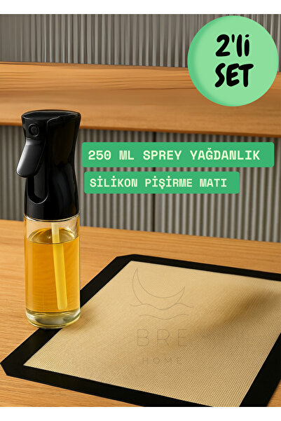 BRE HOME Sprey Yağdanlık Silikon Fırın Matı 40x30 cm 250 ml Cam Yağ Spreyi Ai...