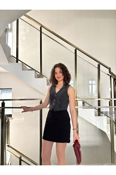 Sude Kızanlıklı Four Button Anthracite Denim Vest