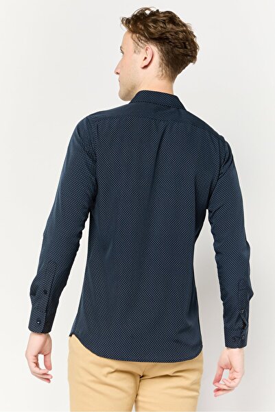 Scotch & Soda Men Modern Fit Allover Print Long Sleeve Dress Shirt, Navy