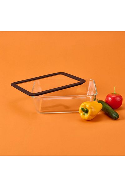 ASPARTAM Silicone Edged Glass Lid Storage Container - Black / Transparent - 2.6 Lt