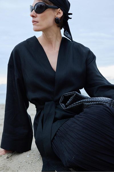 Suud Collection Black 100% Linen Eleni Kimono