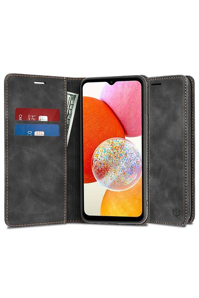 SKYDDAR INNOVATION Case for Samsung Galaxy A14 5G / Galaxy A14 4G, Soft Wallet, Eco Leather Book , Black, sticker set