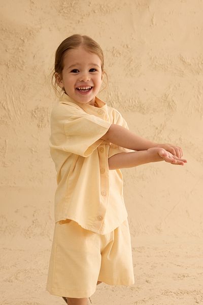 Fahhar Kids Pat Detailed Shirt Suit Yellow