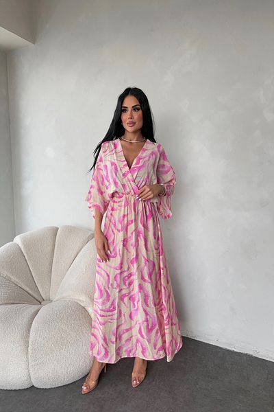 LİLA İSTANBUL Double Breasted Collar Bat Sleeve Ethnic Pattern Oversize Summer Dress