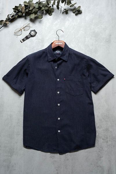 Brothers Men's Comfort Fit Short Sleeve Single Pocket Washed Cotton Linen Shirt Lunas Ss B01.251.609 - Lac