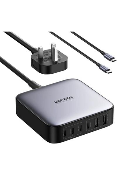 Ugreen مجموعة Nexode شاحن USB C سريع 200 واط، قابس المملكة المتحدة بطول 2 متر، محطة متعددة الوظائف، 6 في 1 GaN Charge P