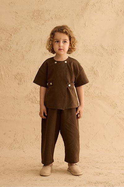Fahhar Kids Костюм с двойни копчета, цвят горчиво кафяв