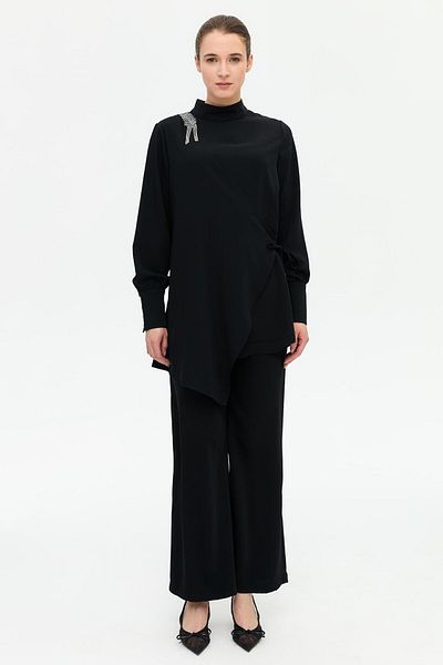 Esswaap Epaulet Stone Detailed Stylish Suit with Trousers Black