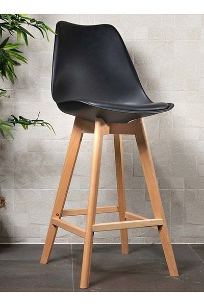 Taimi High-Rise Bar Chair - Wooden Restaurant Chair with Padded Seat and Comfortable Backrest ,Black
