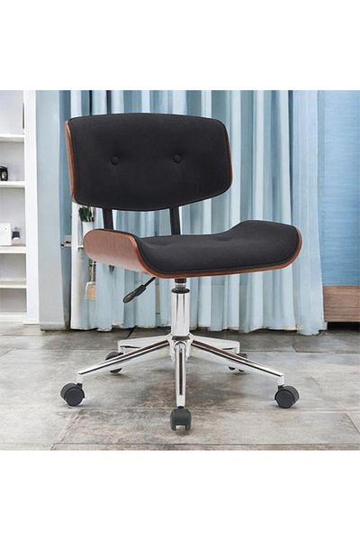 Generic Swivel Chair Armless Wooden Office Chair with Wheel Computer Chairs Home Seat Linen Fabric