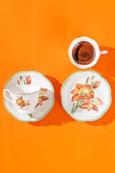 Perotti 16871-5 De Flore 4 Piece Porcelain Coffee Cup Set for 2 People