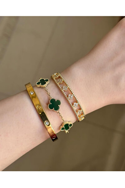 ANGELSS JEWELLERY Triple Combination Clover Bracelet Green Gold Brand Model B...