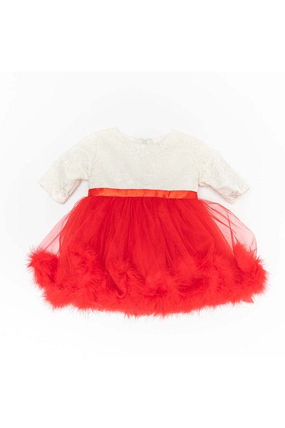 Pamina Rochie elegantă pentru fete, albă, cu bufan roșu, T-007 - 68 cm, alb