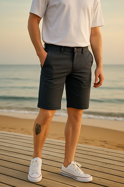 Pobudo Anthracite Color Cotton Fabric Chino Men's Shorts 2025