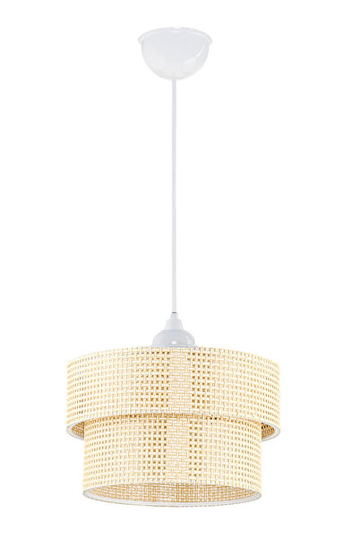 EvLight Beyaz Kablolu Modern Doğal Hazeran Rattan 2 Katlı Sarkıt Avize