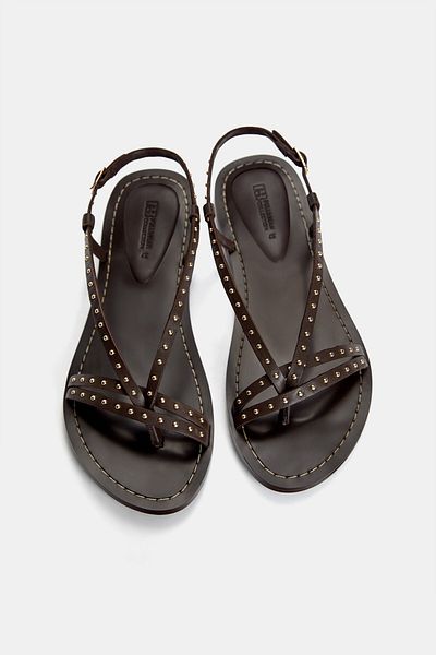 Pull & Bear Flat leather sandals with studs