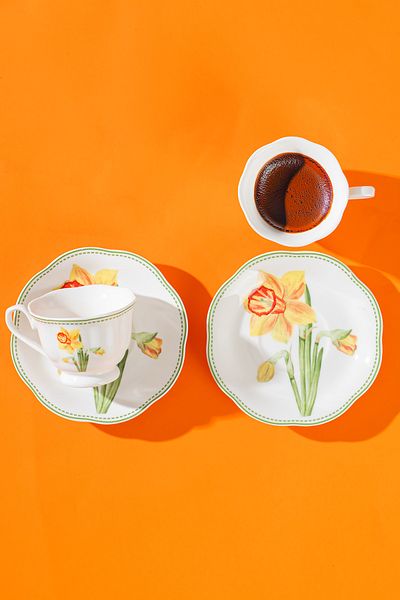 Perotti 16871-2 De Flore 4 Piece Porcelain Coffee Cup Set for 2 People