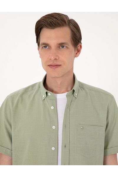 Pierre Cardin Πράσινο κοντομάνικο πουκάμισο Regular Fit 50302730-VR016