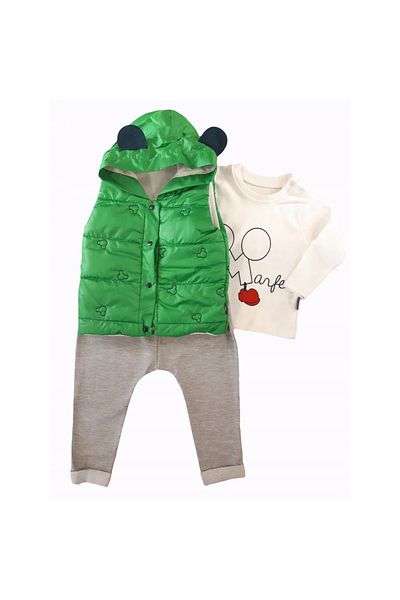 unbranded Set compleu haine copii, format din bluza, vesta si pantaloni, verde, marime 86