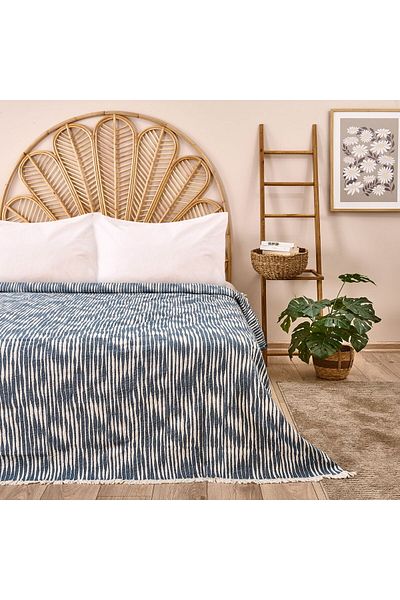 MATMEL Striped Single Bedspread - Navy Blue - 160X225 cm