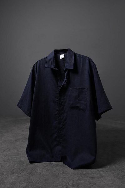 Slatra Ανδρικό πουκάμισο με κοντό μανίκι Navy Blue 100% λινό ύφασμα