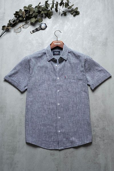 Brothers Men's Comfort Fit Short Sleeve Single Pocket Washed Cotton Linen Shirt Lunas Ss B01.251.609 - Gray