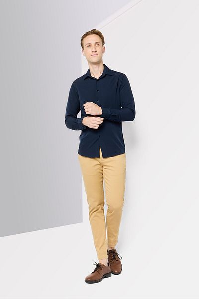 Scotch & Soda Men Modern Fit Solid Long Sleeve Dress Shirt, Navy