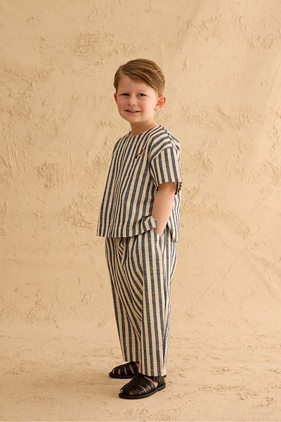 Fahhar Kids Cotton Striped Trousers Navy Blue