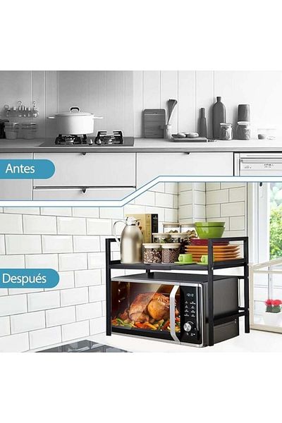 FOXMAG24 Metal microwave oven shelf, made of metal, with 4 hooks, dimensions 42-60 x 36 x 46 cm