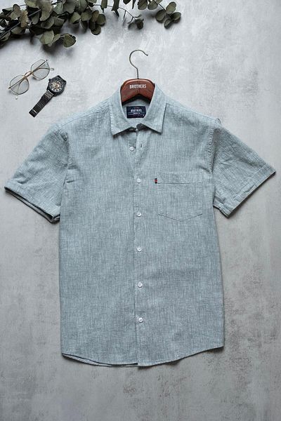 Brothers Men's Comfort Fit Short Sleeve Single Pocket Washed Cotton Linen Shirt Lunas Ss B01.251.609 - Hak