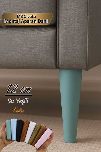 GLASWEN Picior din lemn 12 cm verde apă cu șuruburi M8 și accesorii de conectare pentru dulap mobilă scaun picior de susținere a canapelei