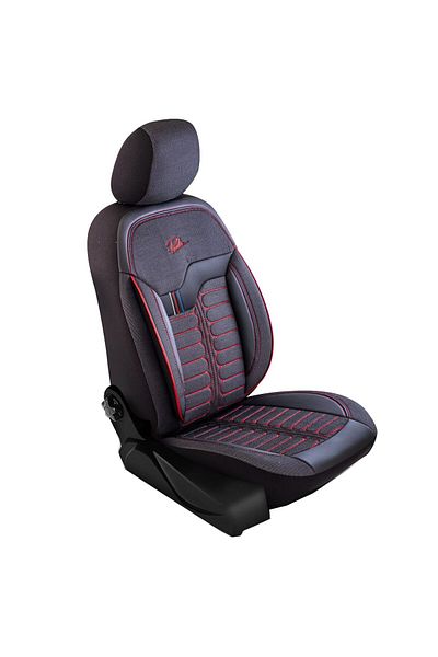 Panda Set Huse Scaune Auto Panda Londra, negru cu cusatura rosie, 11 piese
