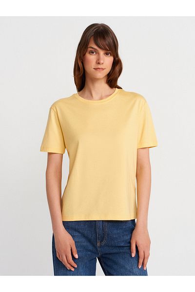 Dilvin 31791 Crew Neck T-Shirt-Yellow