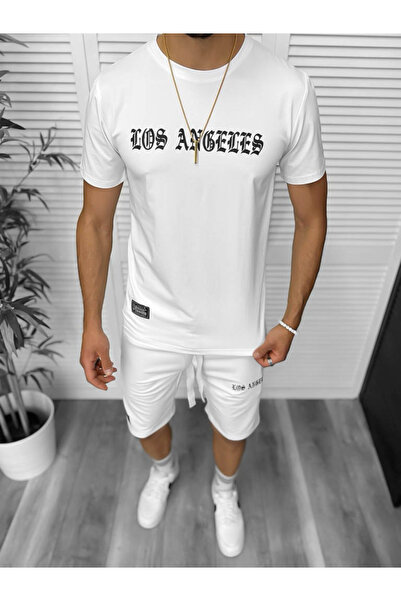 dehaine Men's casual suit, t-shirt plus shorts, white