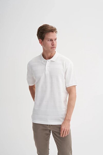 Cazador Polo Neck Regular Fit Knitted Line Textured T-Shirt