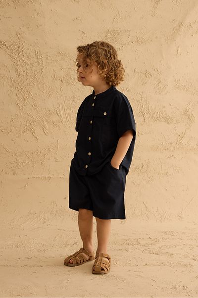 Fahhar Kids Pat Detailed Shirt Suit Navy Blue