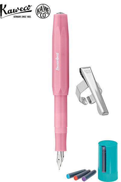 Kaweco WD 10001863 FROSTED SPORT DOLMA KALEM PEMBE (M) + Kartuş Kutusu 8'li Karışık Renk + Klips Hediyeli