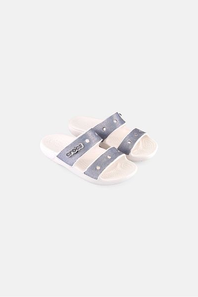 Crocs Kids Girl Two Strap Classic Slip On Slides, Silver