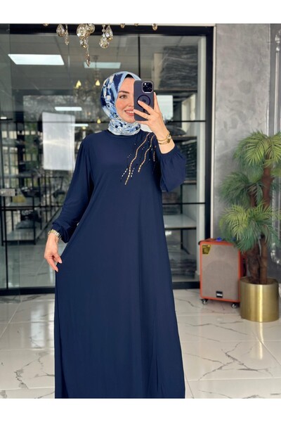 Zümra Tesettür Moda Serpil Elbise-Lacivert Lacivert Beden 1-38-40-42-44