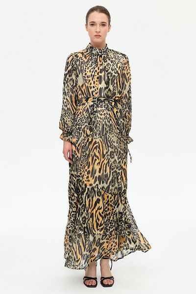 Esswaap Leopard Patterned Empirime Dress Brown